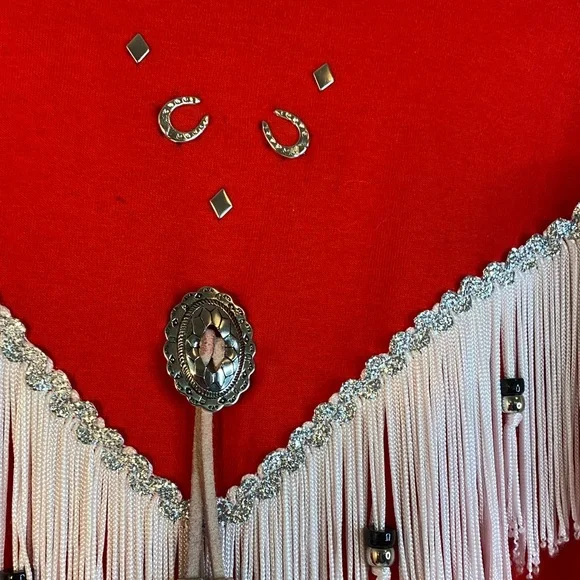 Red Fringe Embellished Short Sleeve Tee 80s - Picture 4 of 5